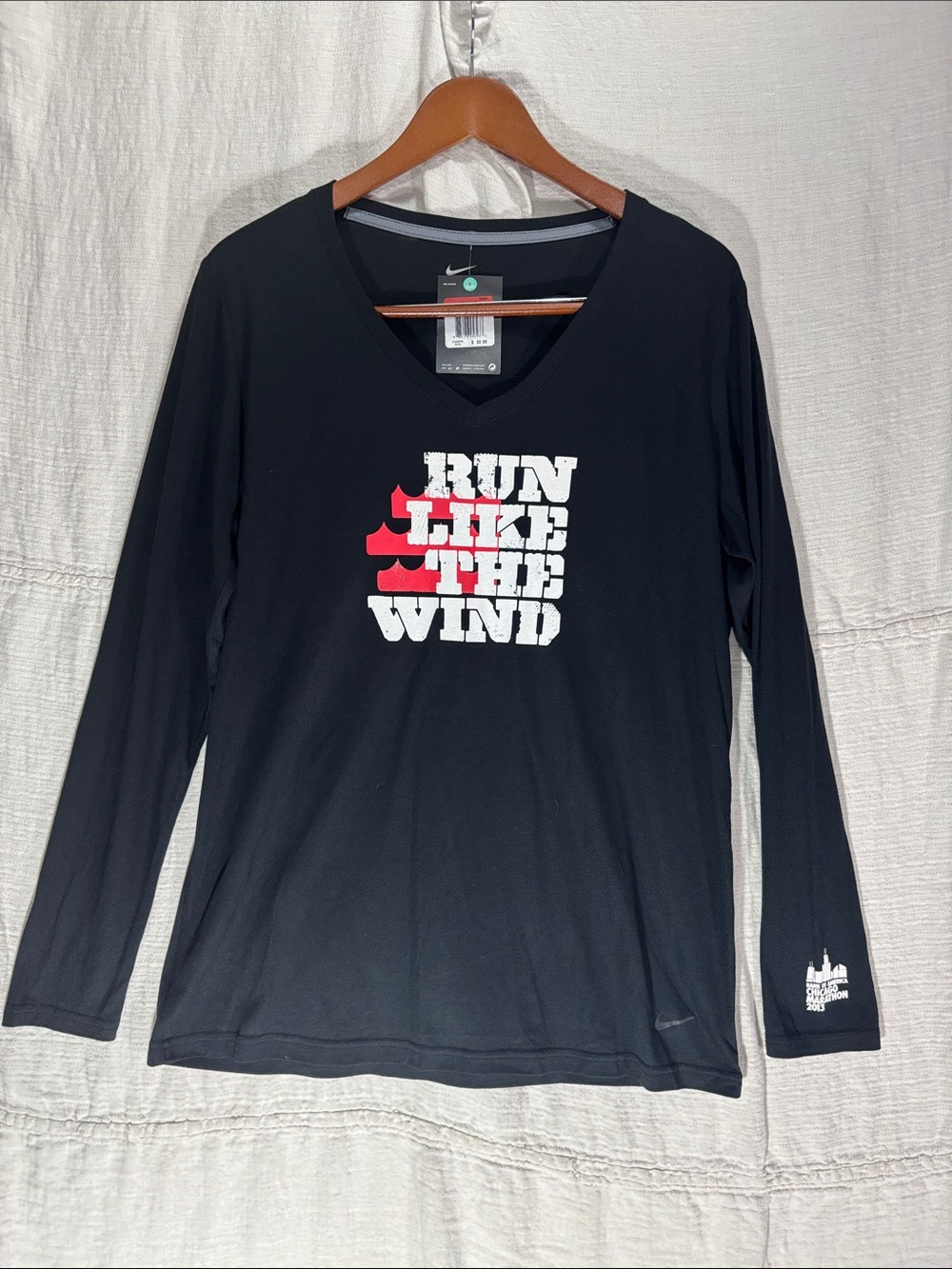 Nike Black Long-Sleeve V-Neck Tee with White & Red Front Graphic